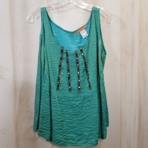 Alain Weiz Turquoise Blue Boho Beaded Top Shell